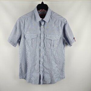 Johnston & Murphy Shirt Mens Medium Gray Blue Multi Geometric S/S Button Up